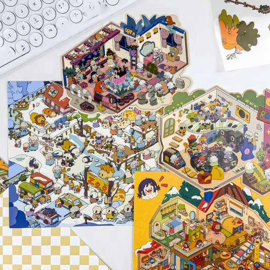 Whimsical Life 3D Sticker | 4 Cute Miniature Scenes