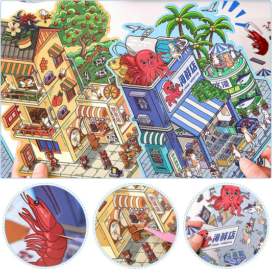 Miniature Shop 3D Sticker | 2 Cute Miniature Scenes