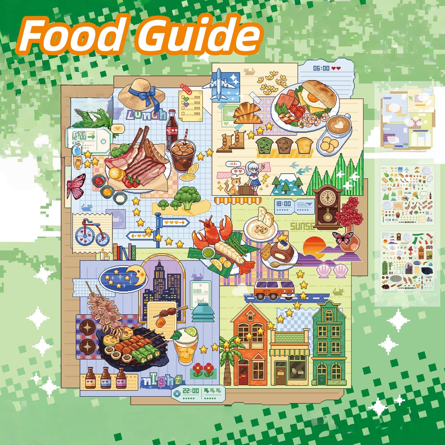 Pixel Food Adventure 3D Sticker | 2 Cute Miniature Scenes