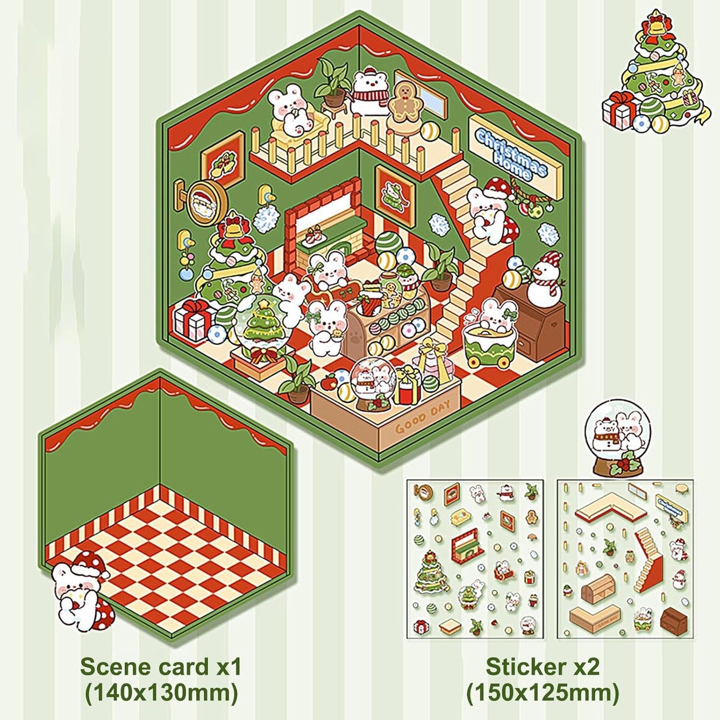 Merry Paws Christmas 3D Sticker | 2 Cute Miniature Scenes