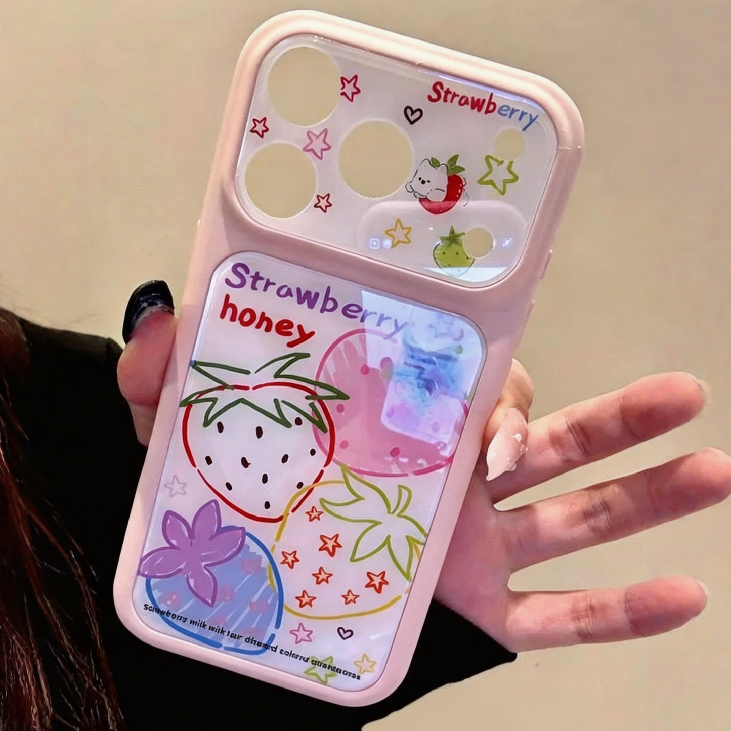 Colorful Line Strawberry Doodle Acrylic Phone Case