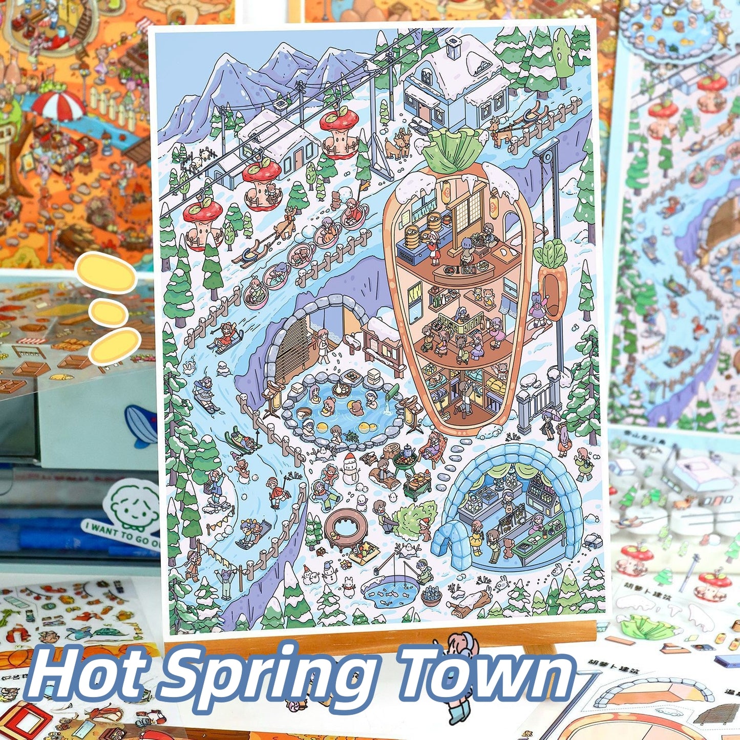 Vegetable Town 3D Sticker | 2 Cute Miniature Scenes