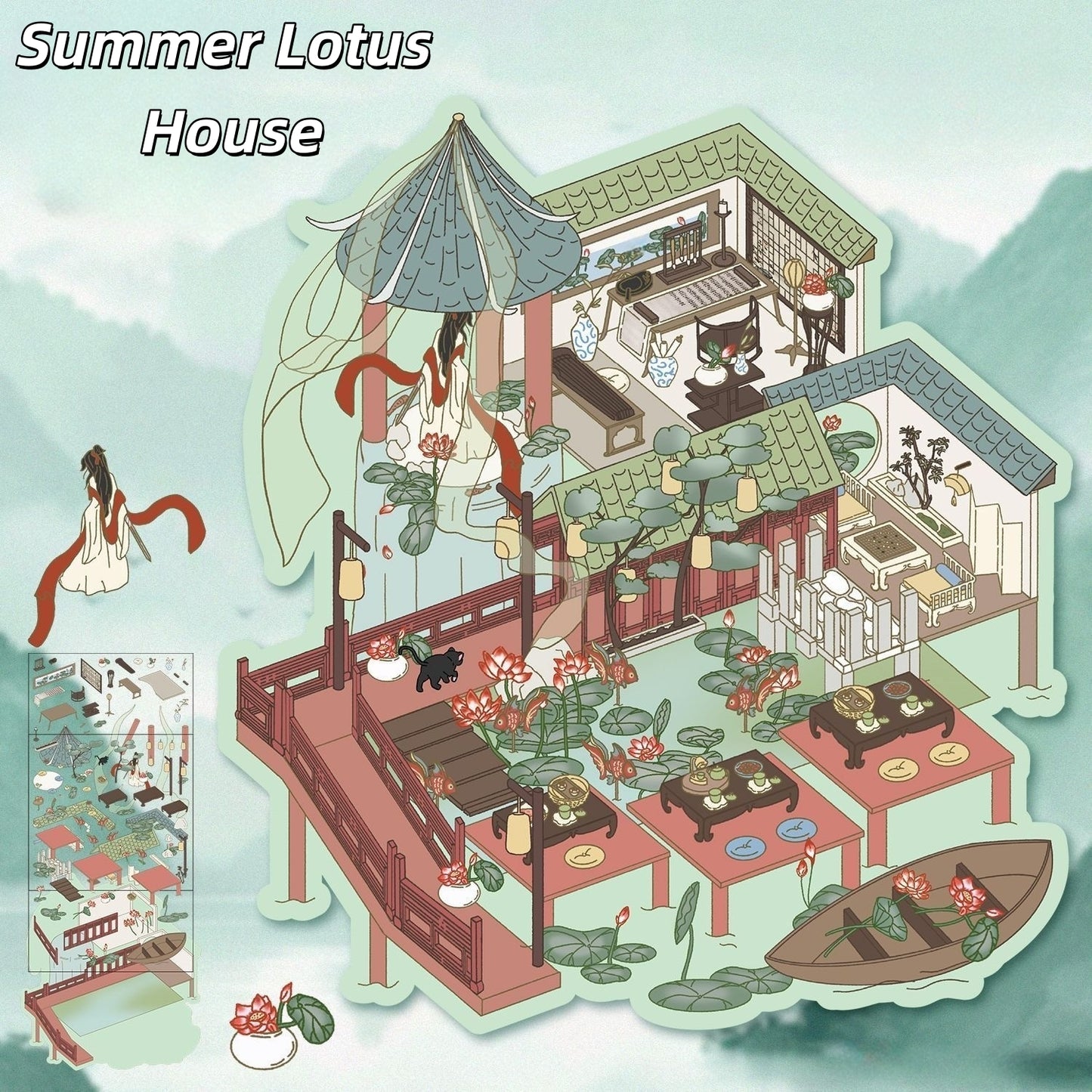 Blooming Houses 3D Sticker | 2 Cute Miniature Scenes
