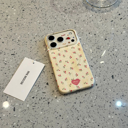 Beige Pink Rose Magnetic Stand Acrylic Phone Case
