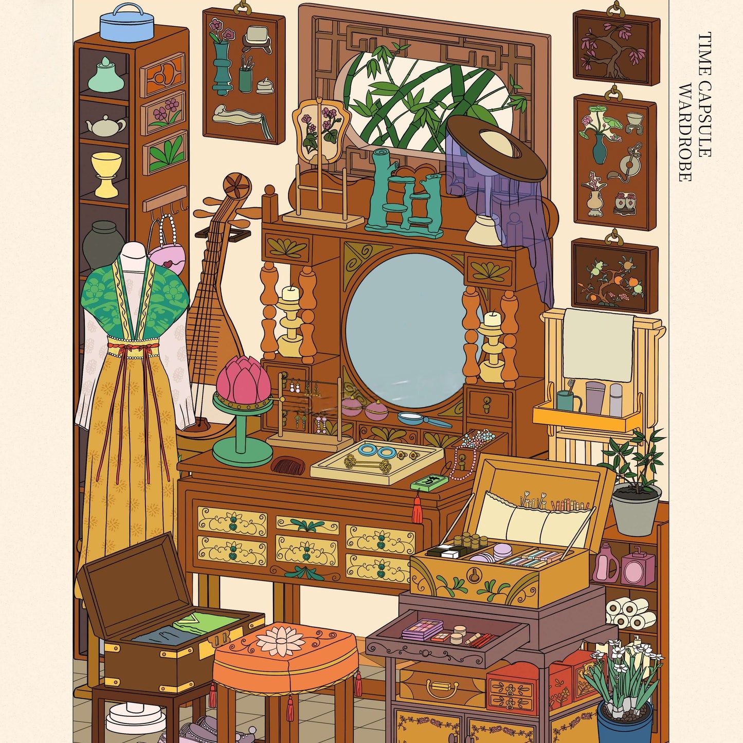 Ancient Chinese Room 3D Sticker | 4 Cute Miniature Scenes