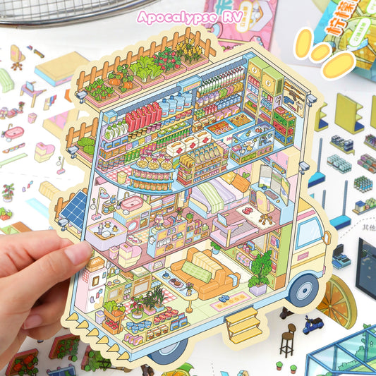 Simulation Management 3D Sticker | 2 Cute Miniature Scenes