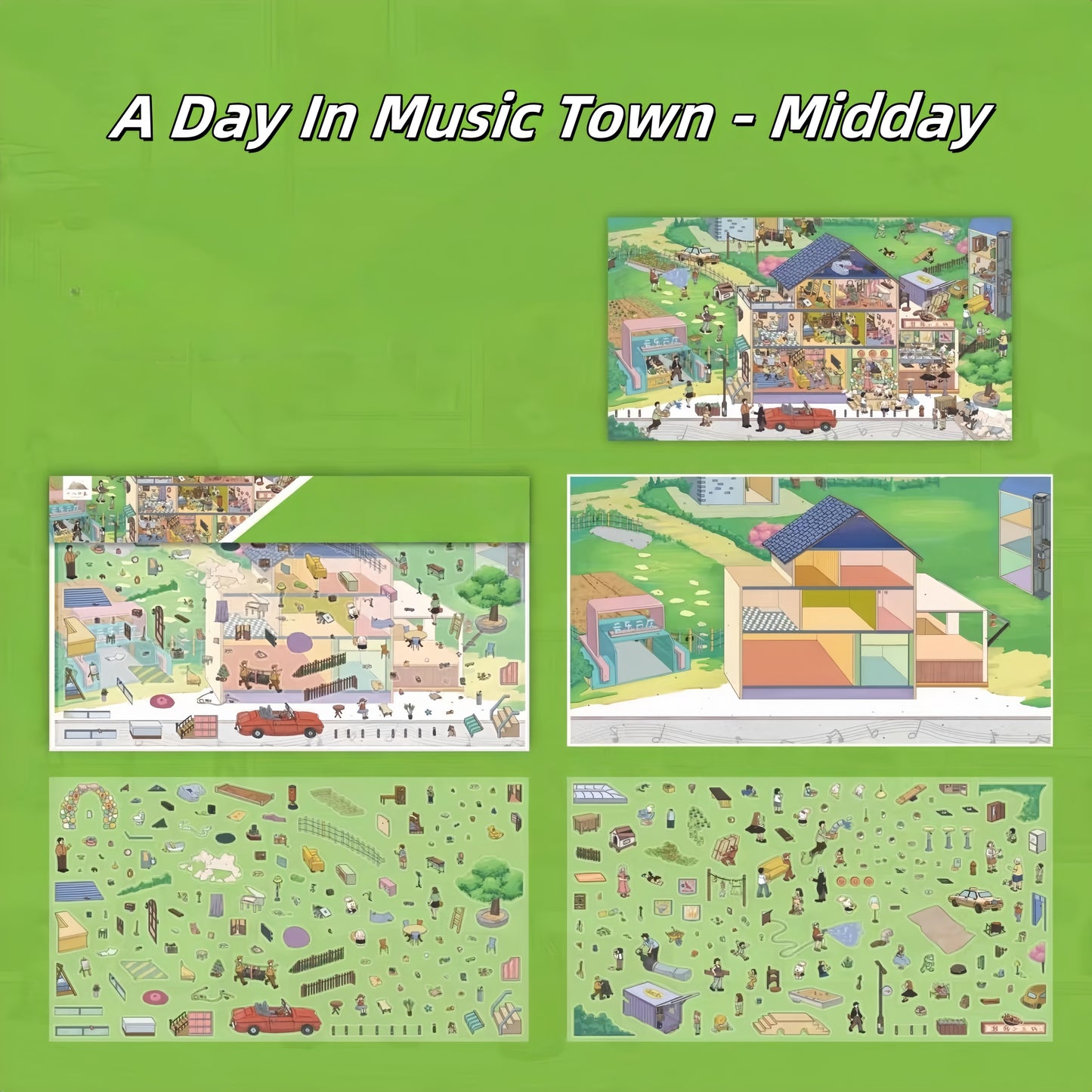 One Day in the Town of Music 3D Sticker | 4 Cute Miniature Scenes