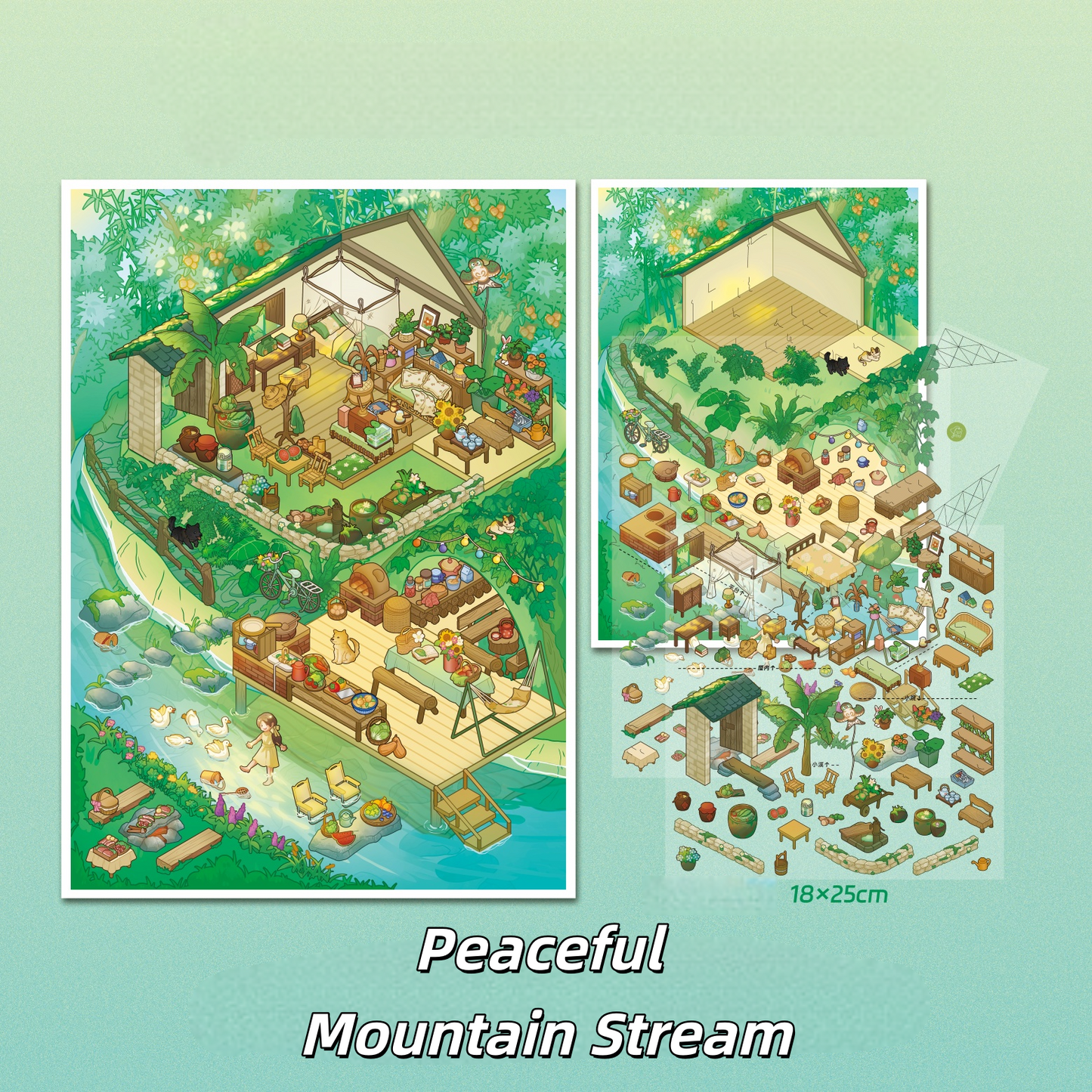 Life in the Mountains 3D Sticker | 2 Cute Miniature Scenes