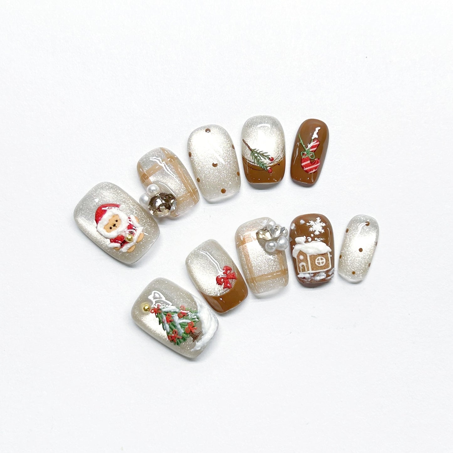 Silver Hand-painted Cartoon Christmas Shinny Nail - Medium Square
