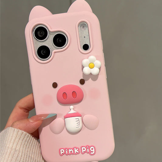 Rotating Flower Baby Bottle Pig Silicone Phone Case