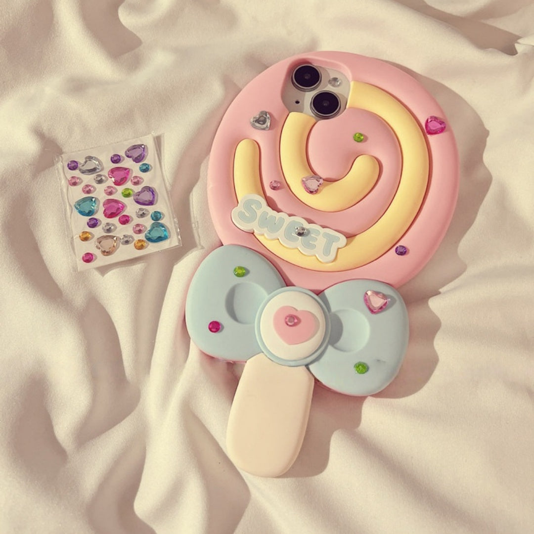 Colorful Diamond Bow Lollipop Silicone Phone Case
