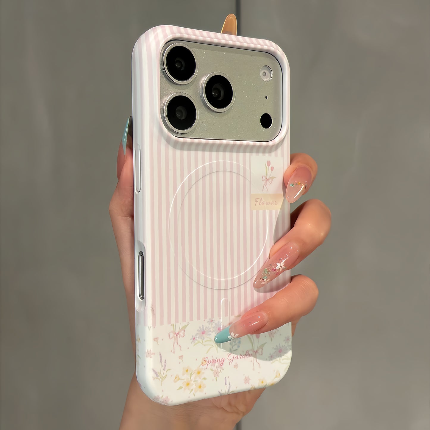 Pearl Flower Magnetic Stand Film Phone Case