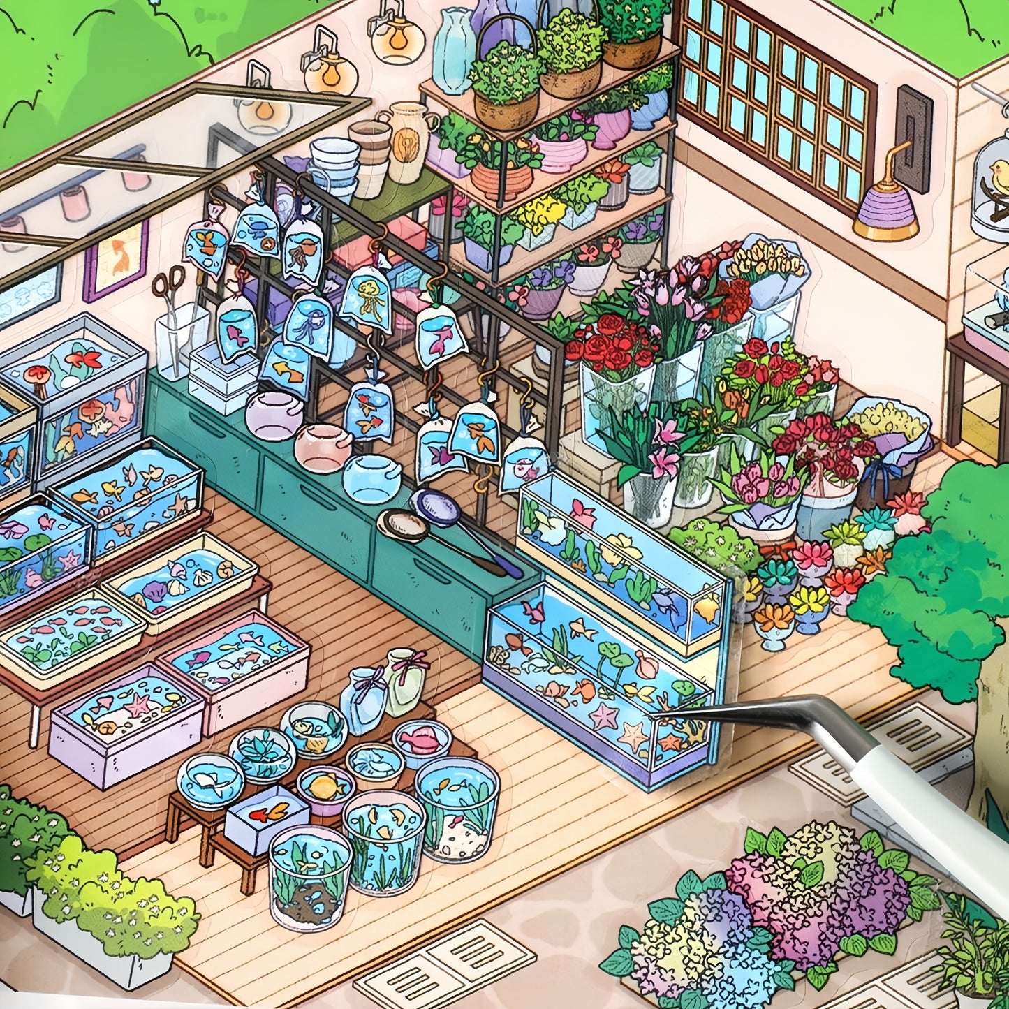 Little Shops 3D Sticker | 4 Cute Miniature Scenes