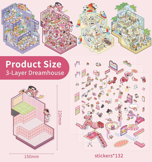 Furry Realms 3D Sticker | 4 Cute Miniature Scenes