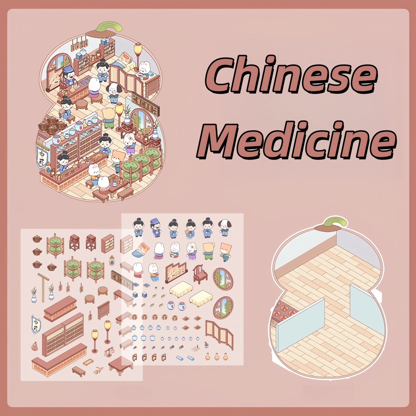 Ancient Shops 3D Sticker | 4 Cute Miniature Scenes