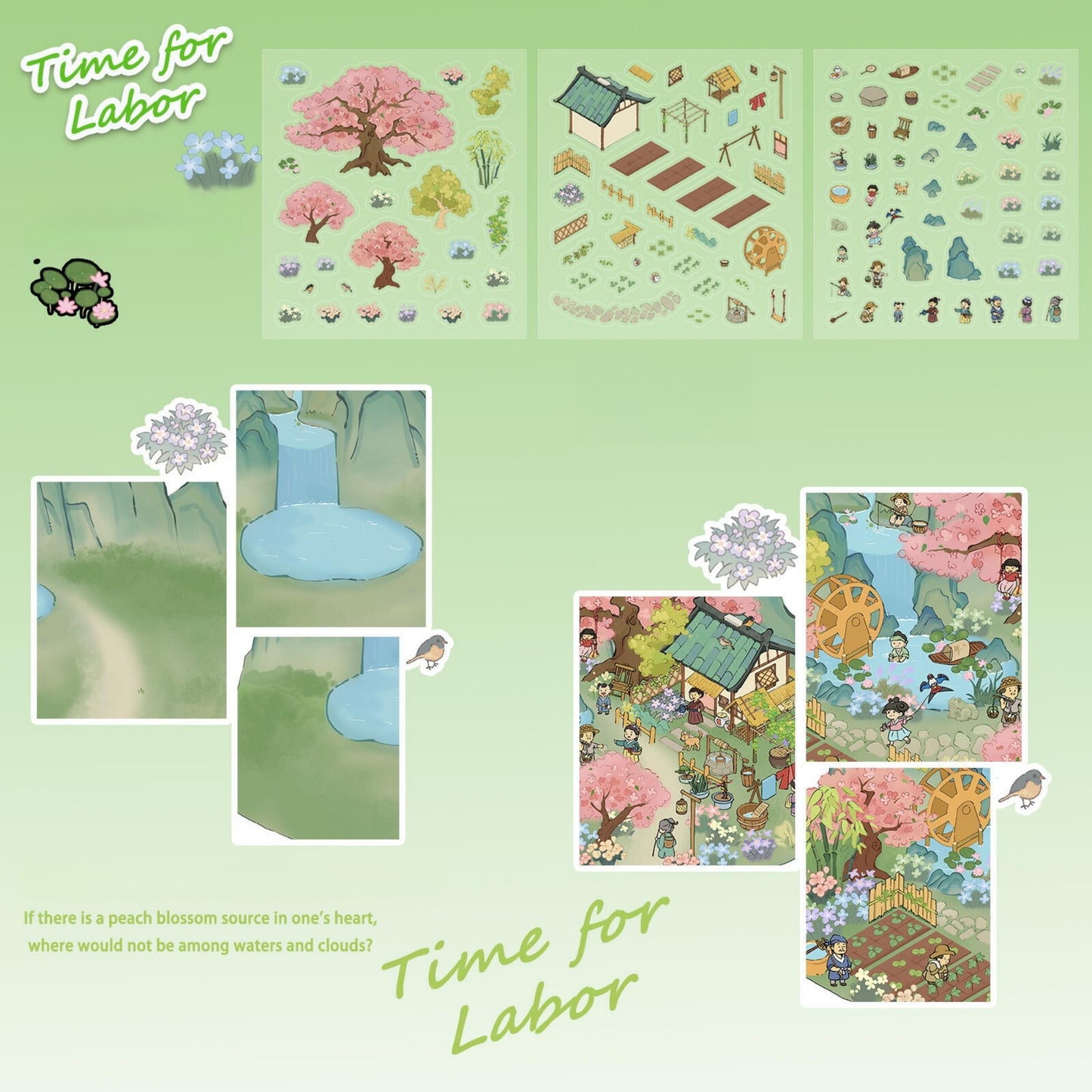 The Peach Blossom Spring 3D Sticker