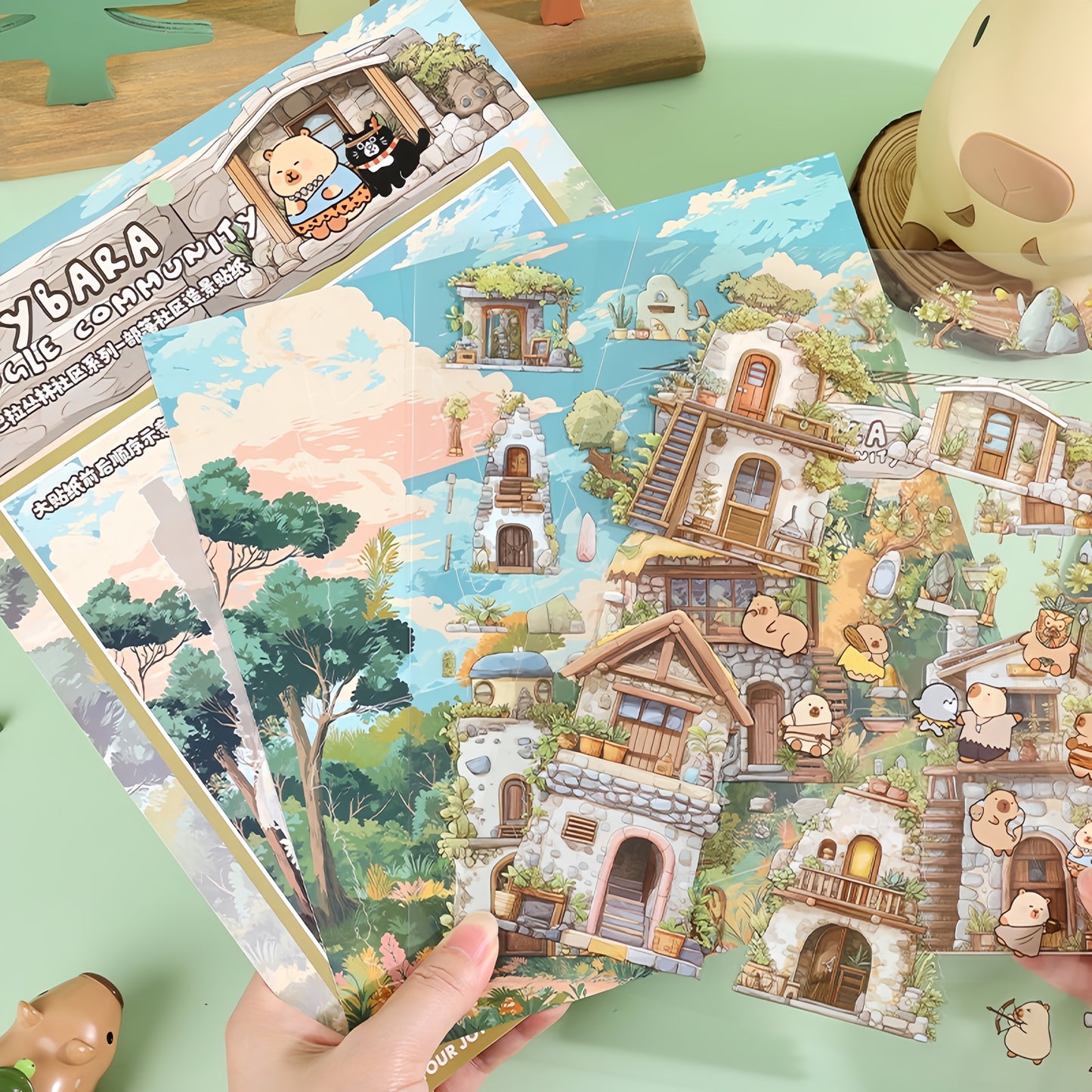Capybara Community 3D Sticker | 4 Cute Miniature Scenes