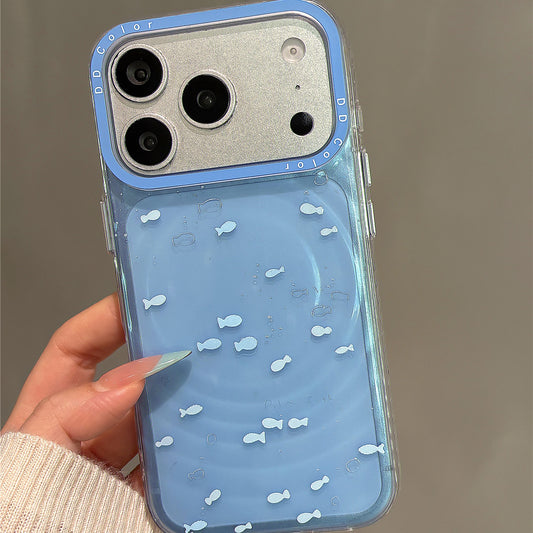 Translucent Blue Fish School Magnetic Stand Acrylic Phone Case