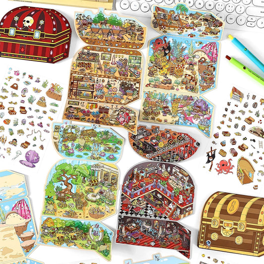 Treasure Chests 3D Sticker | 4 Cute Miniature Scenes