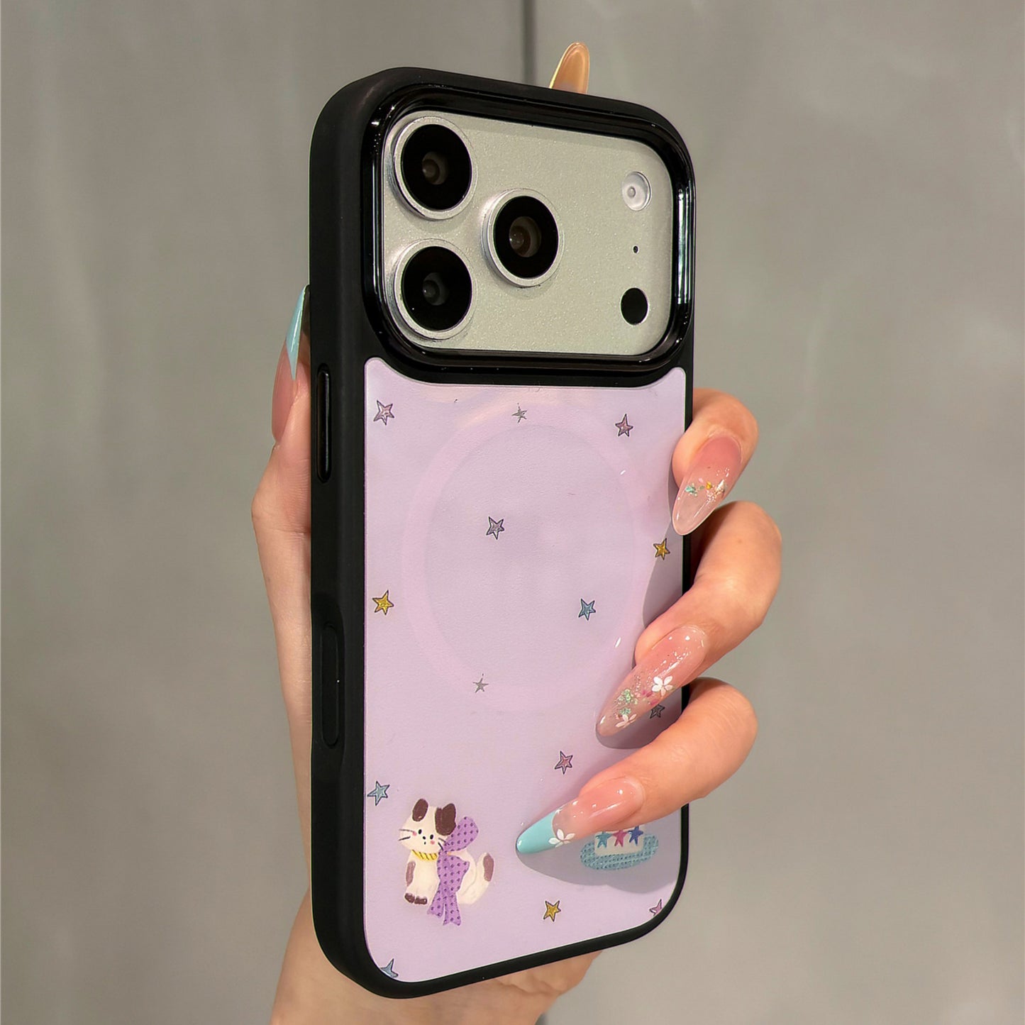 Lavender Purple Star Cat Magnetic Stand Acrylic Phone Case
