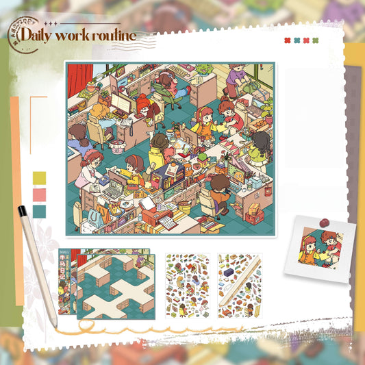 Working Daily Life 3D Sticker | 2 Cute Miniature Scenes