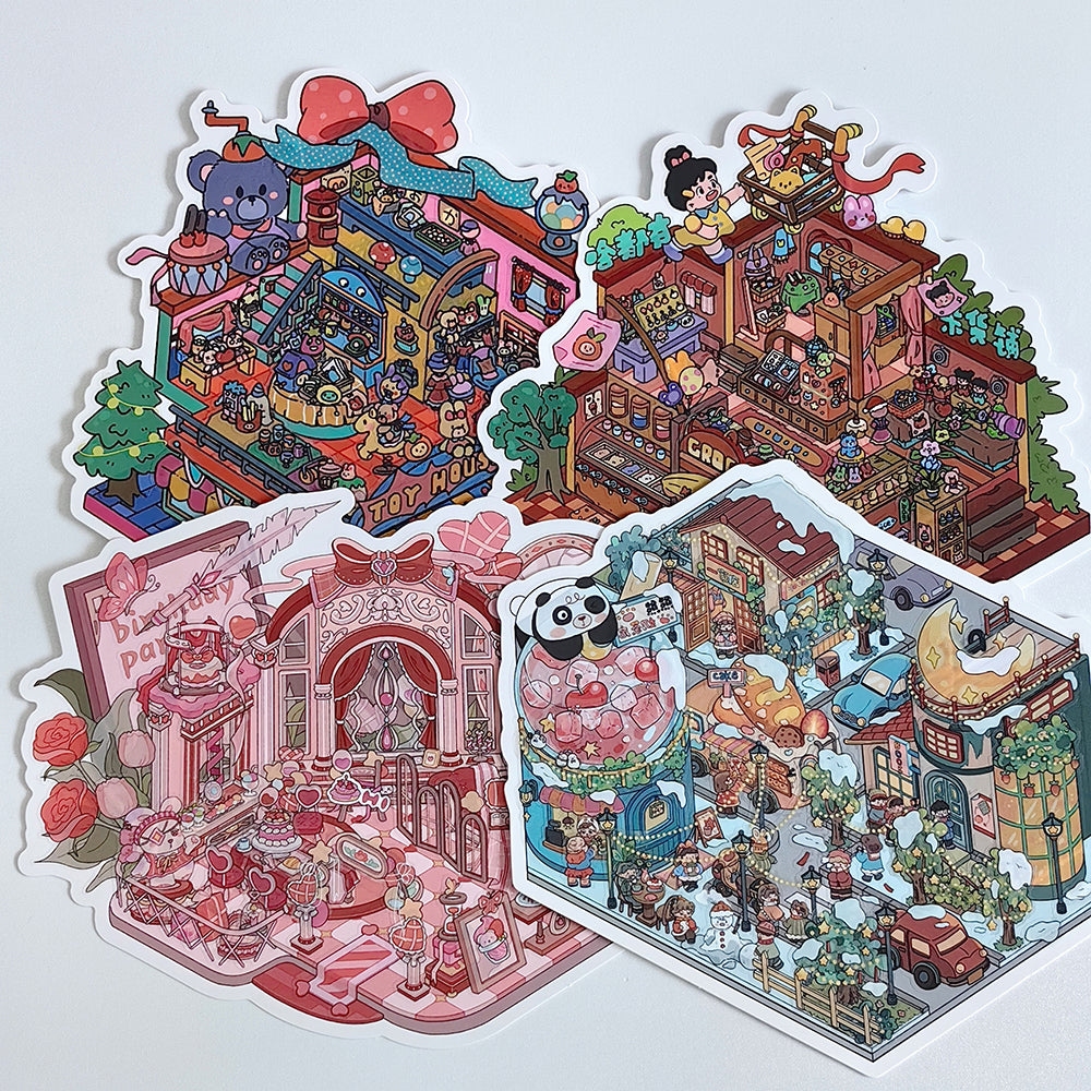 Whimsical Life 3D Sticker | 4 Cute Miniature Scenes