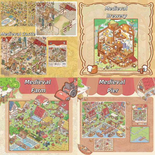 Medieval Adventure 3D Sticker | 4 Cute Miniature Scenes