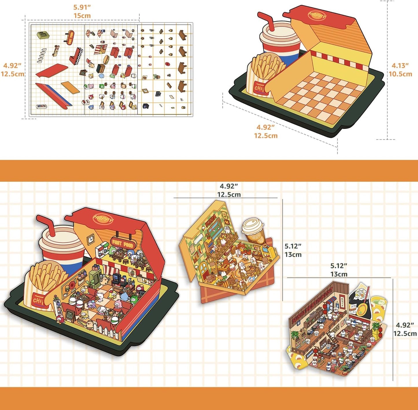 Foodie Funland 3D Sticker | 4 Cute Miniature Scenes
