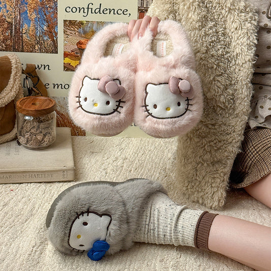 Kitty Fluffy Bow Slippers
