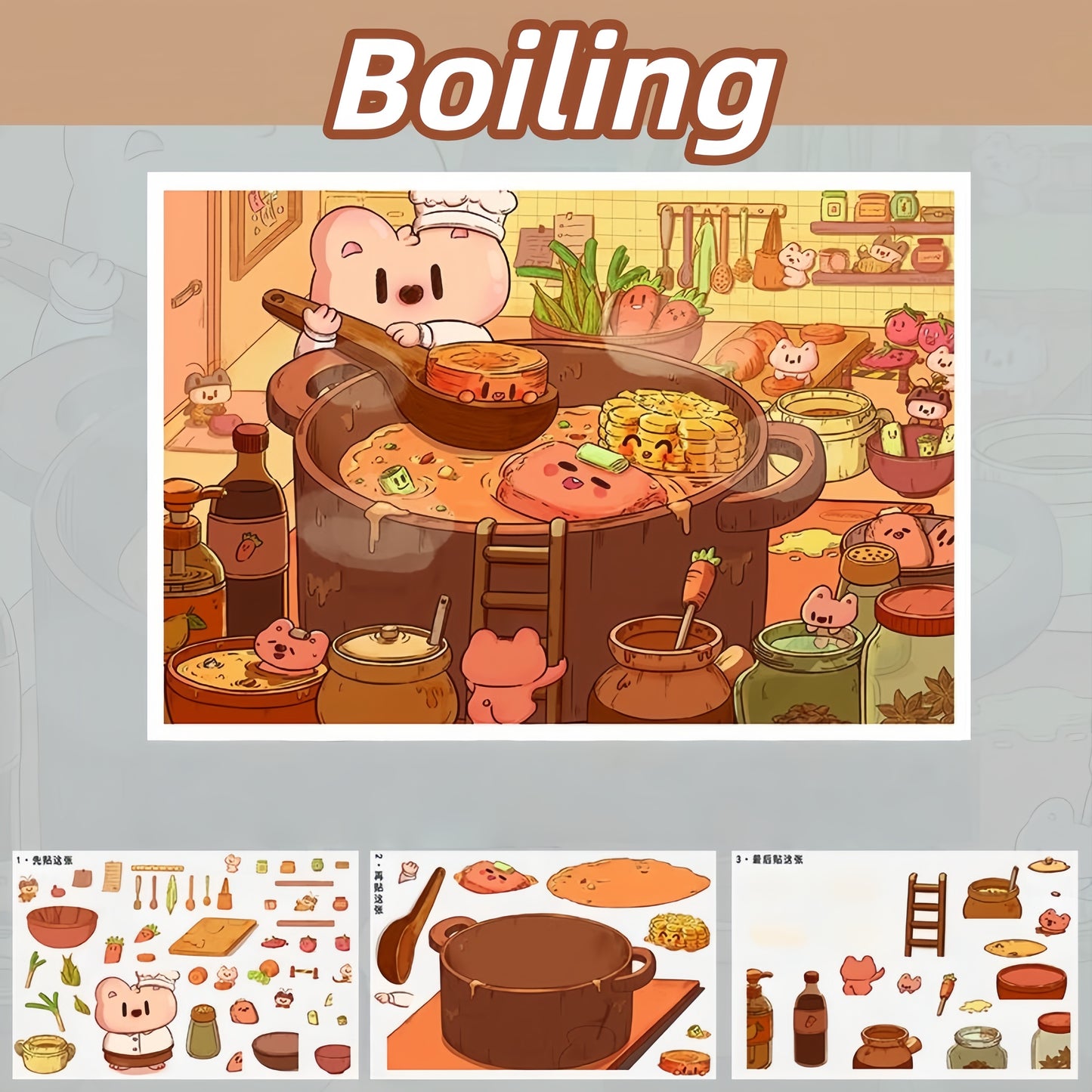 Cooking 3D Sticker | 3 Cute Miniature Scenes