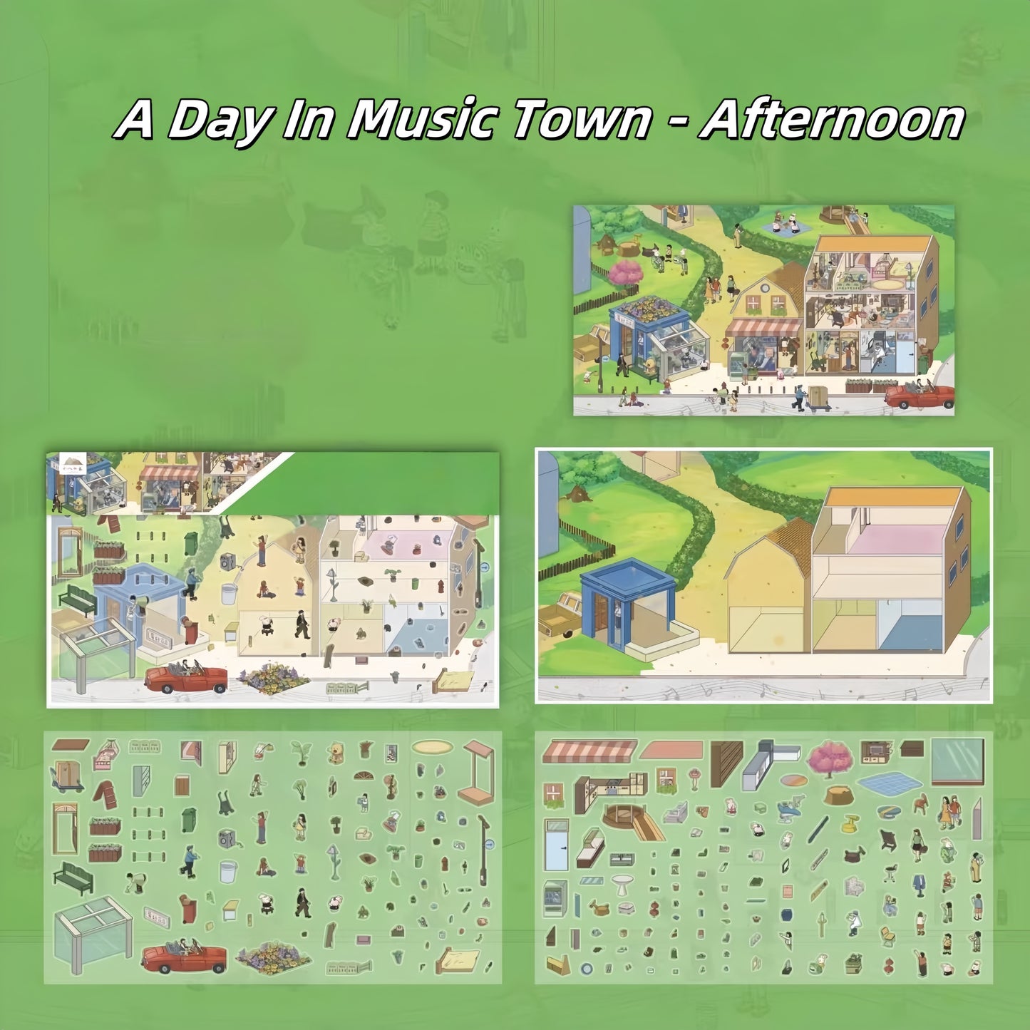 One Day in the Town of Music 3D Sticker | 4 Cute Miniature Scenes