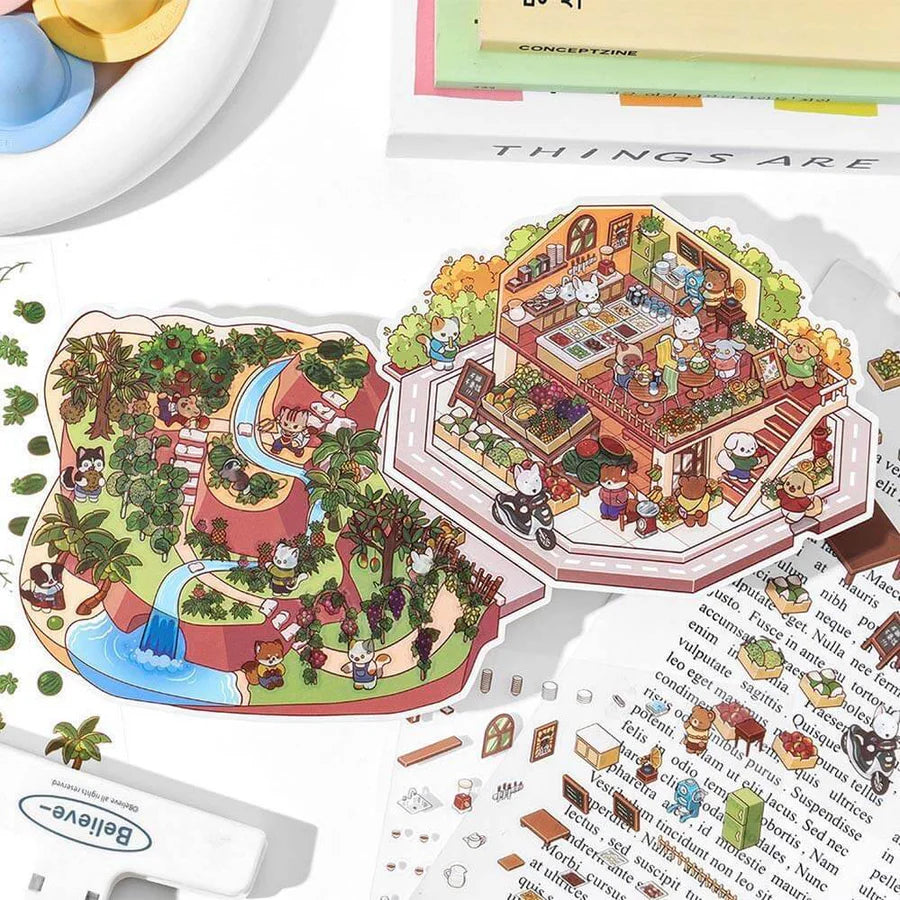 Little Wonder Rooms 3D Sticker | 4 Cute Miniature Scenes