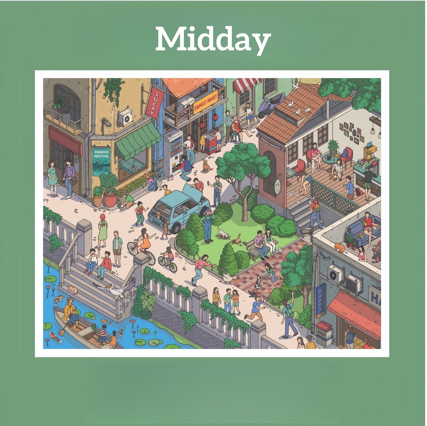 A Day in a Little Town 3D Sticker | 4 Cute Miniature Scenes