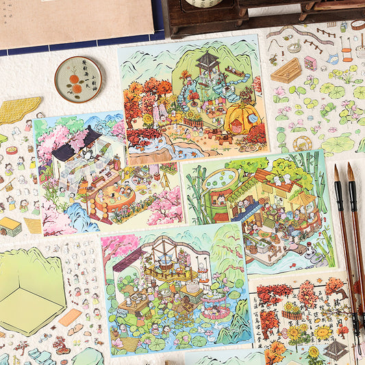 Chinese Courtyard 3D Sticker | 4 Cute Miniature Scenes