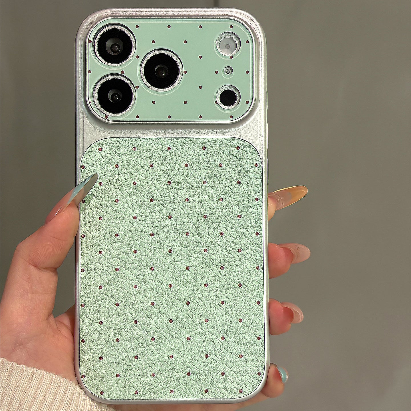 Lychee Grain Mint Green Faux Leather Phone Case
