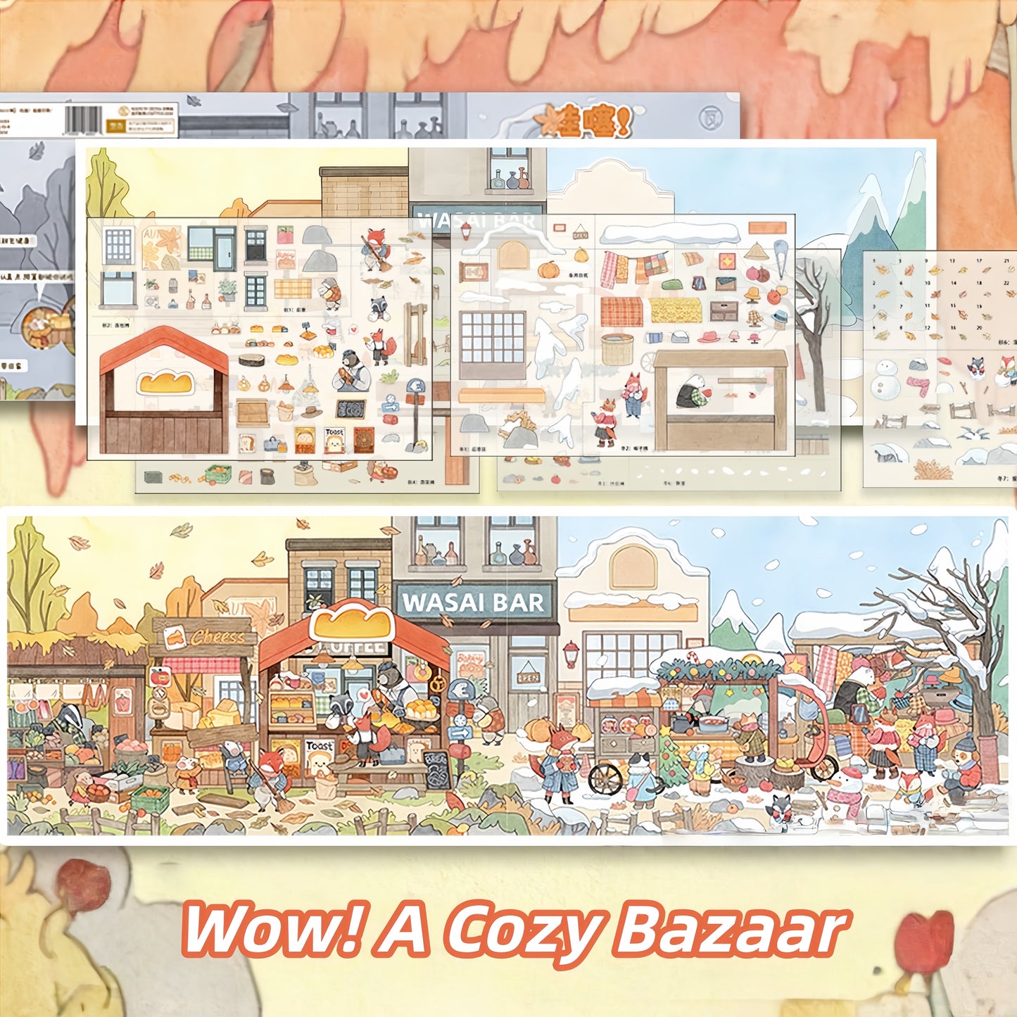 WaSai Town 3D Sticker | 3 Cute Miniature Scenes