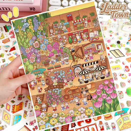 Rabbit Town 3D Sticker | 2 Cute Miniature Scenes