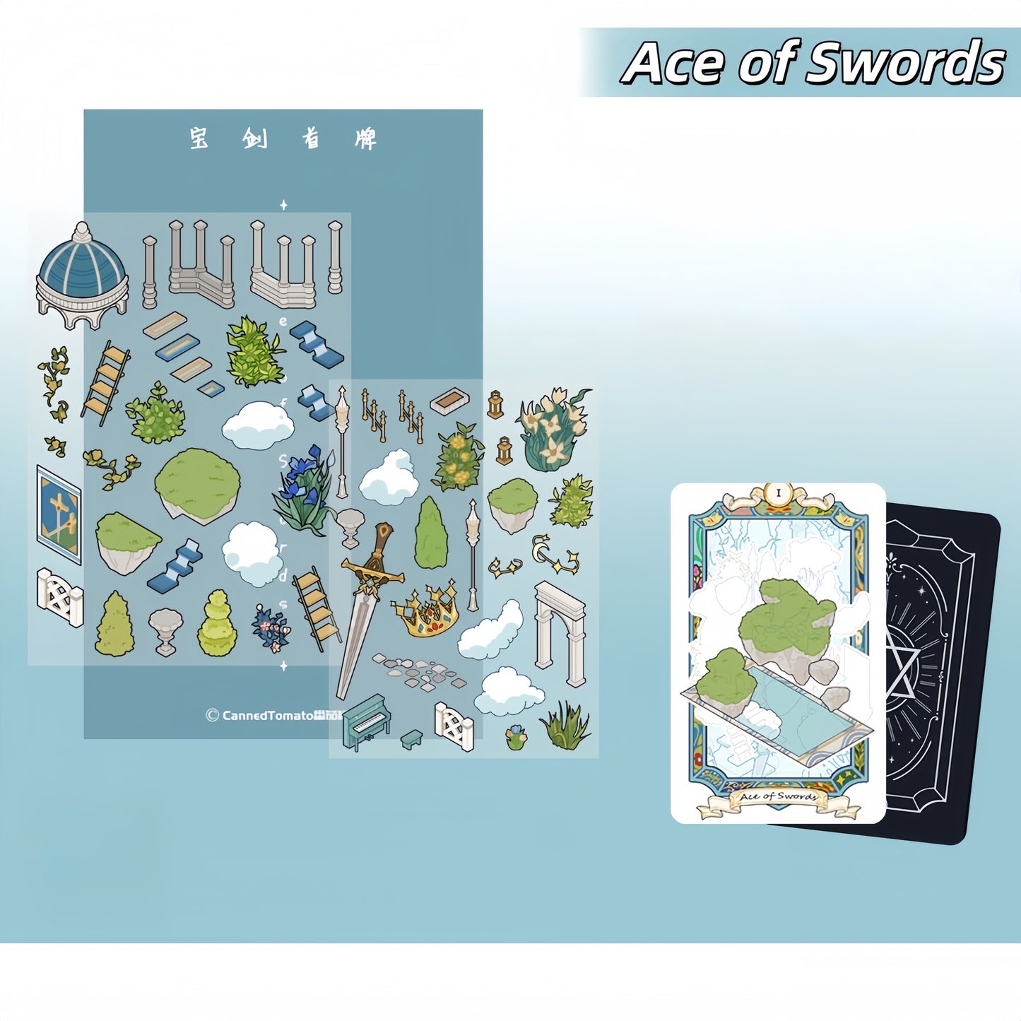 Tarot Cards 3D Sticker | 4 Cute Miniature Scenes