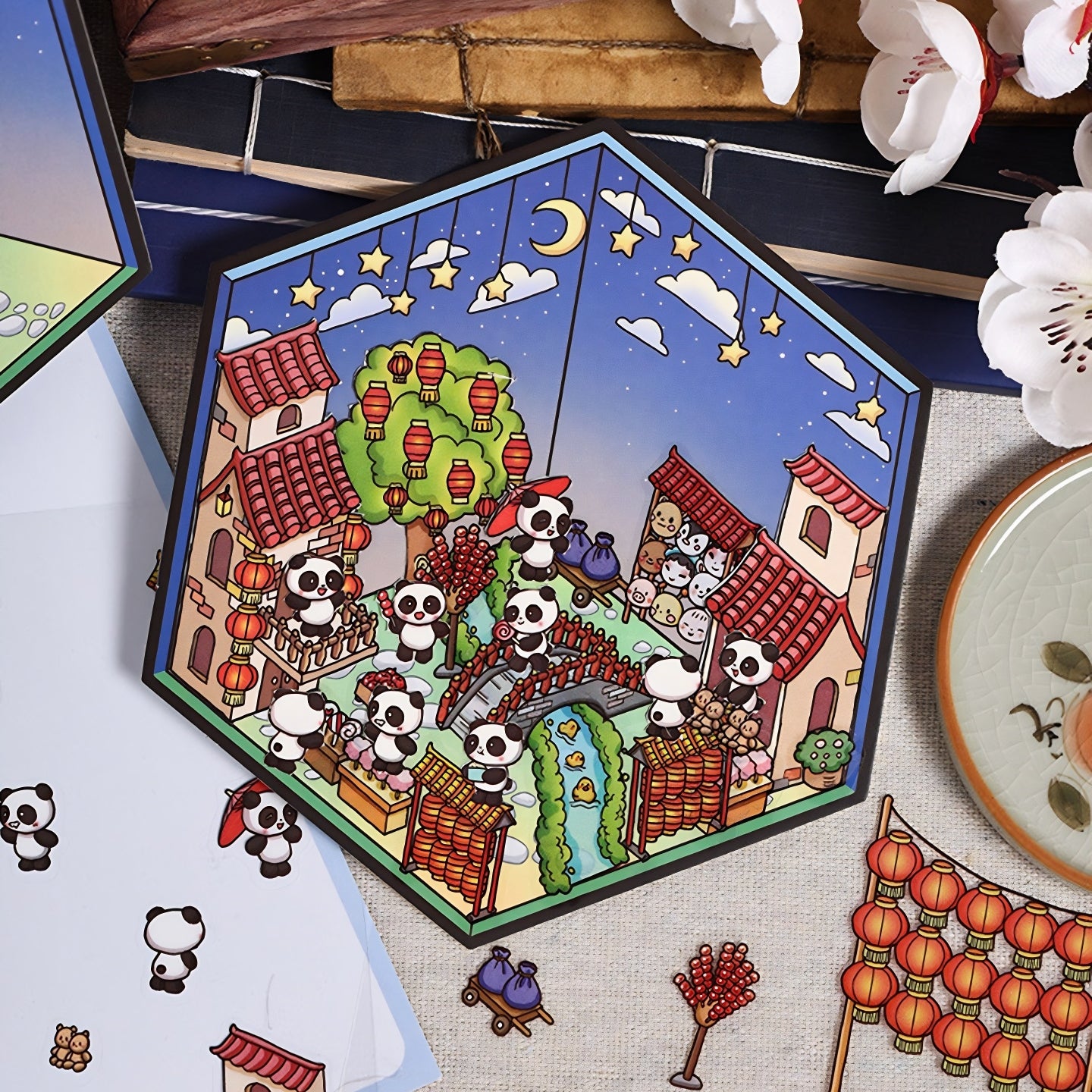 Panda Shop 3D Sticker | 4 Cute Miniature Scenes