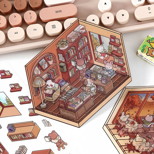 Paw's Shop 3D Sticker | 4 Cute Miniature Scenes