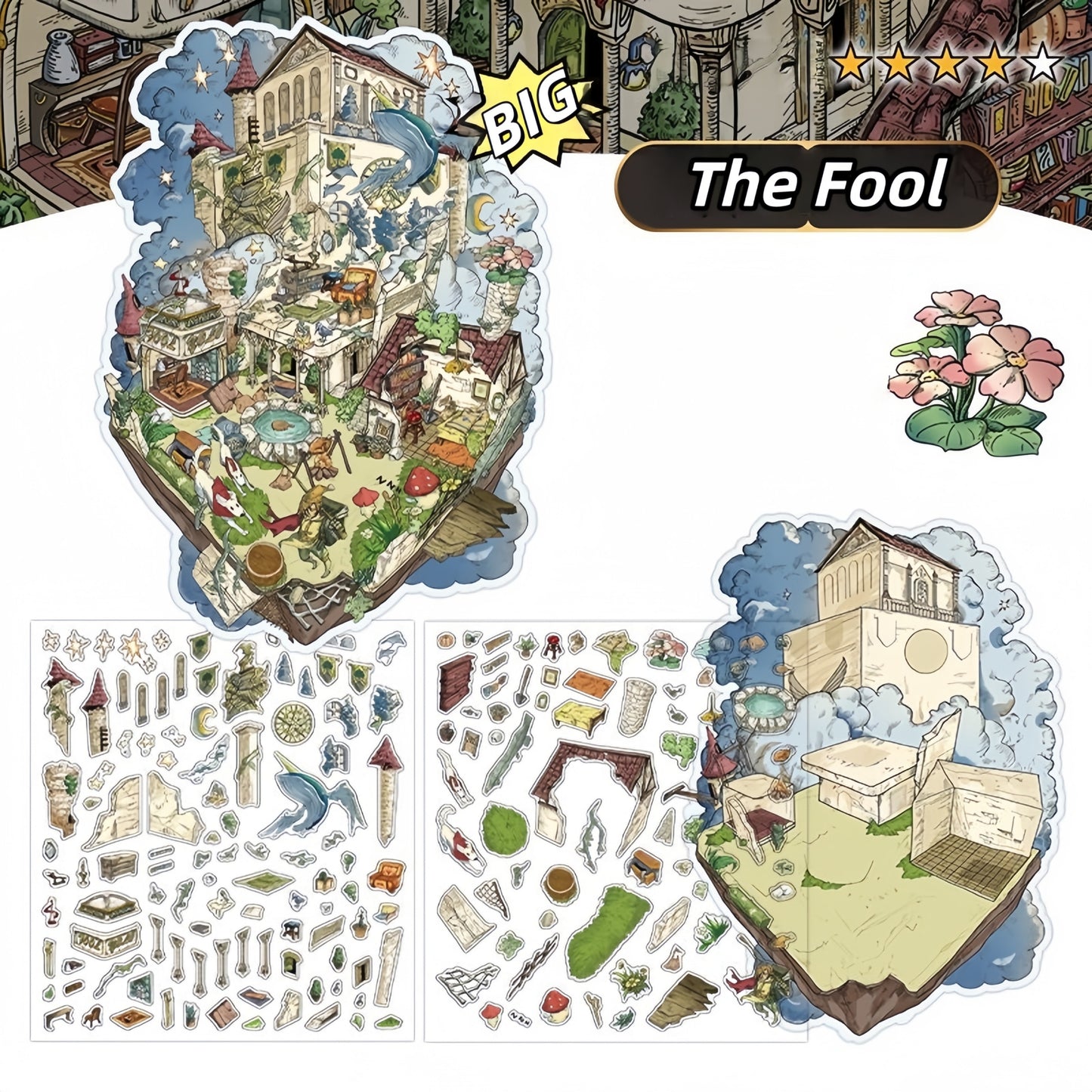 Tarot Cards 3D Sticker | 4 Cute Miniature Scenes