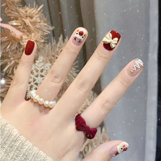Hand-painted Cartoon Christmas Nail - Medium Square