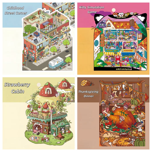 Whimsical Life 3D Sticker | 4 Cute Miniature Scenes