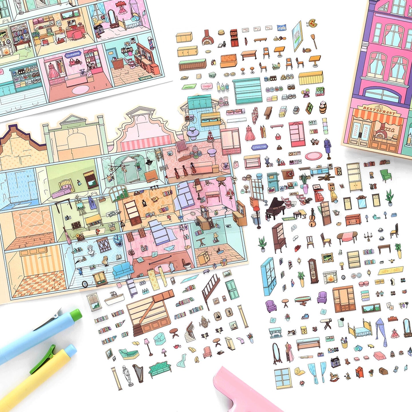 Colorful Cubicles 3D Sticker | 2 Cute Miniature Scenes
