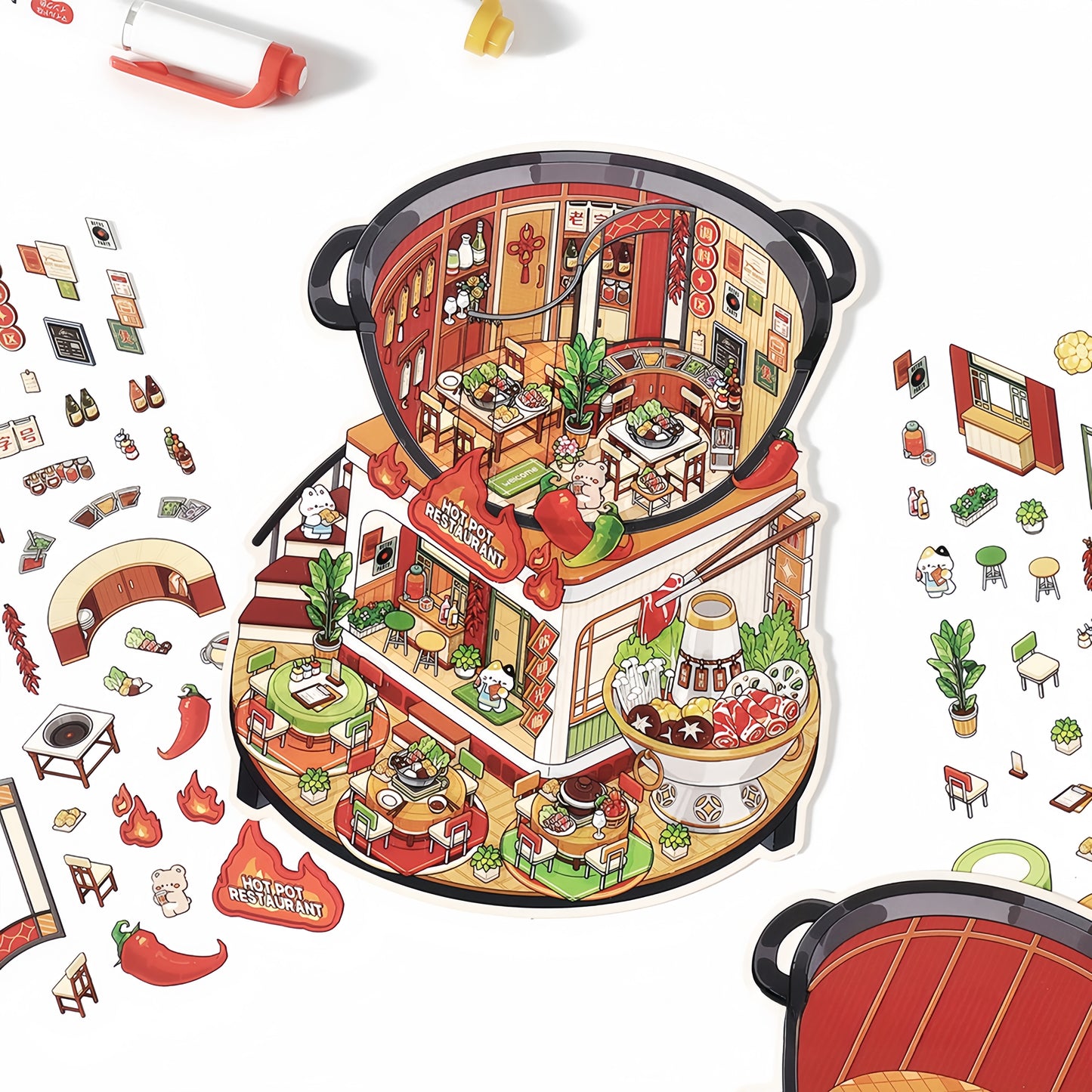 Tiny Shops 3D Sticker | 4 Cute Miniature Scenes
