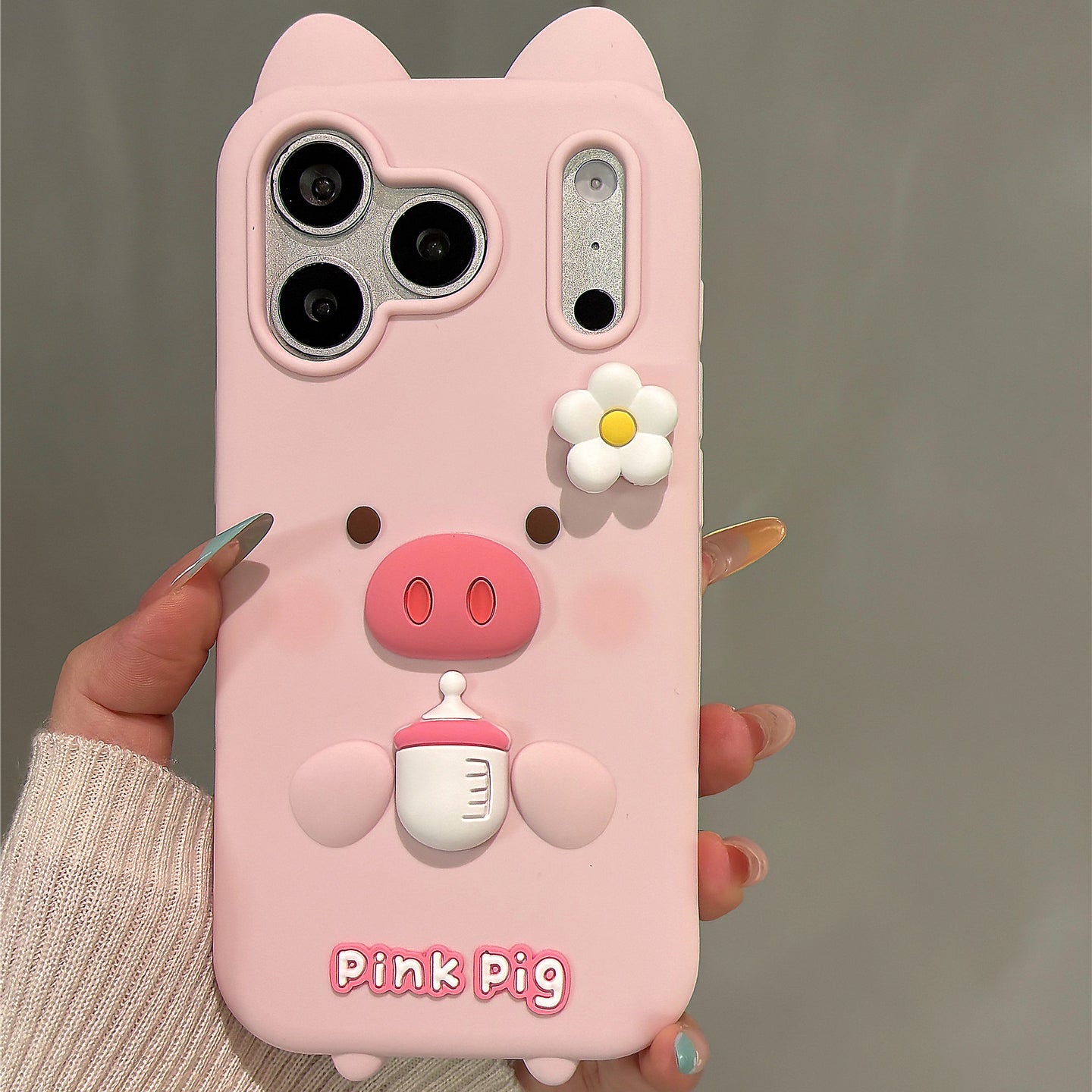 Rotating Flower Baby Bottle Pig Silicone Phone Case