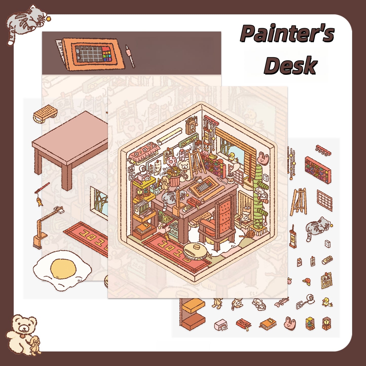 White Eggplant Series 3D Sticker | 2 Cute Miniature Scenes