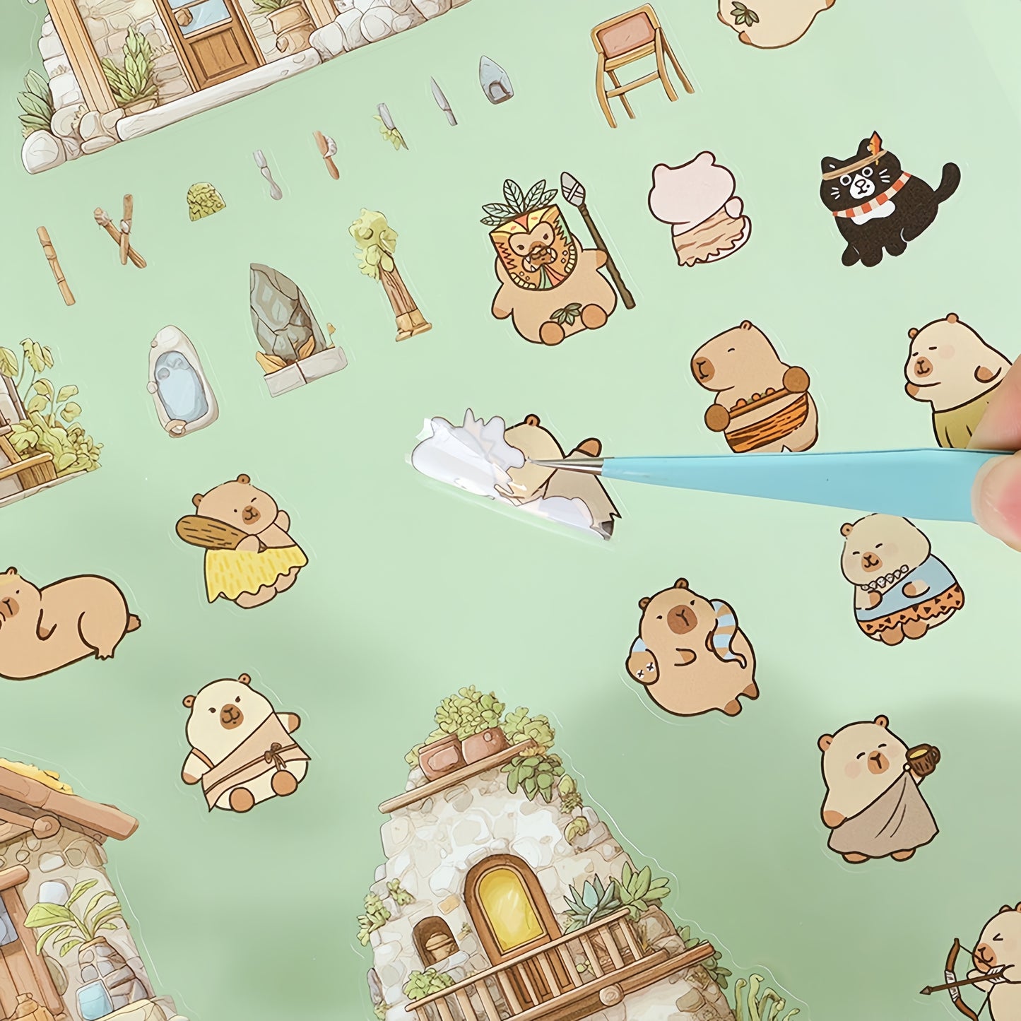 Capybara Community 3D Sticker | 4 Cute Miniature Scenes