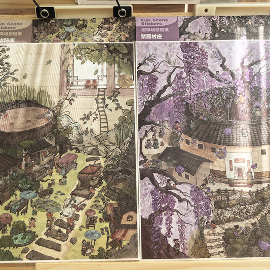 Ancient Village Life 3D Sticker | 2 Cute Miniature Scenes