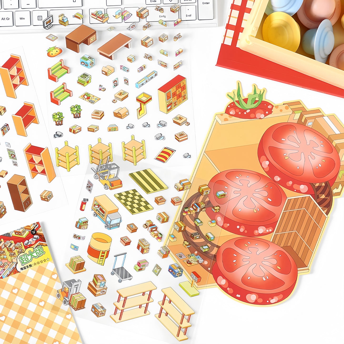 Tiny Shops 3D Sticker | 4 Cute Miniature Scenes